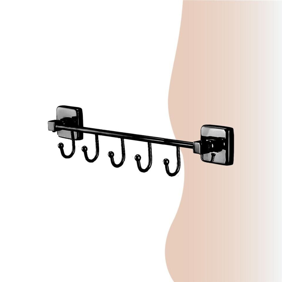 İGK YAPI - Çelik Banyo Kumru Mat Siyah Beşli Askılık (KU10-058.4)