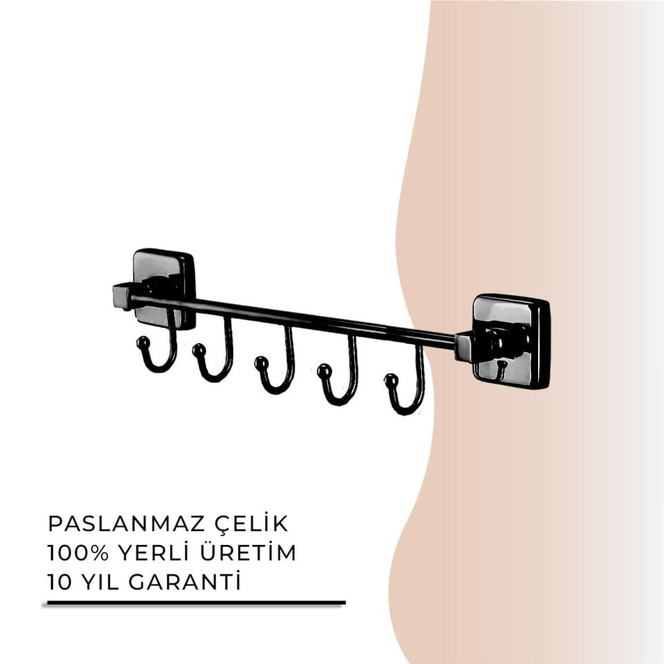 İGK YAPI - Çelik Banyo Kumru Mat Siyah Beşli Askılık (KU10-058.4)