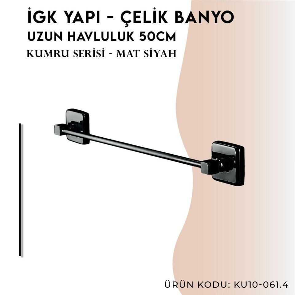İGK YAPI - Çelik Banyo Kumru Mat Siyah Uzun Havluluk 50cm (KU10-061.4)
