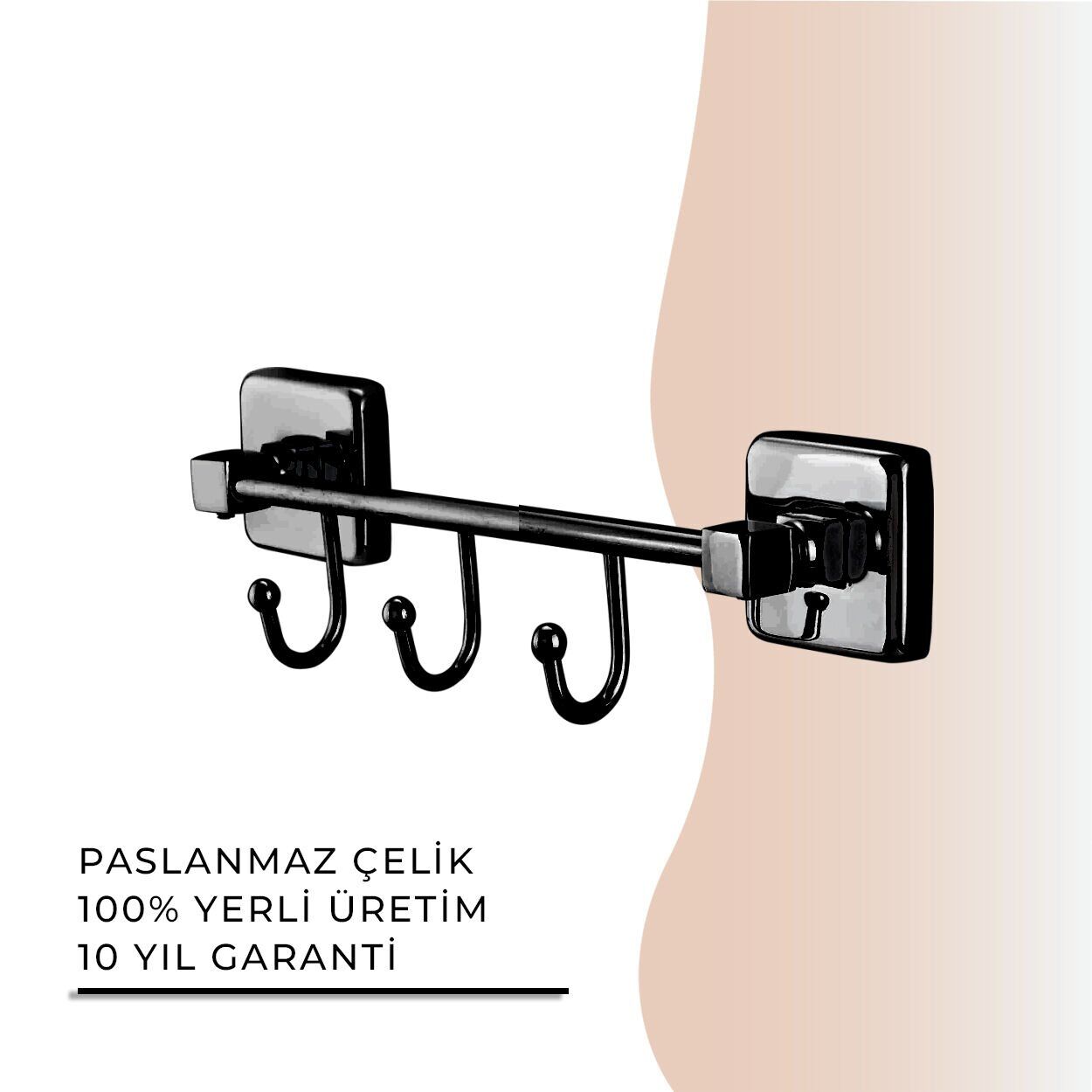 İGK YAPI - Çelik Banyo Kumru Mat Siyah Kancalı Üçlü Askılık (KU10-063.4)