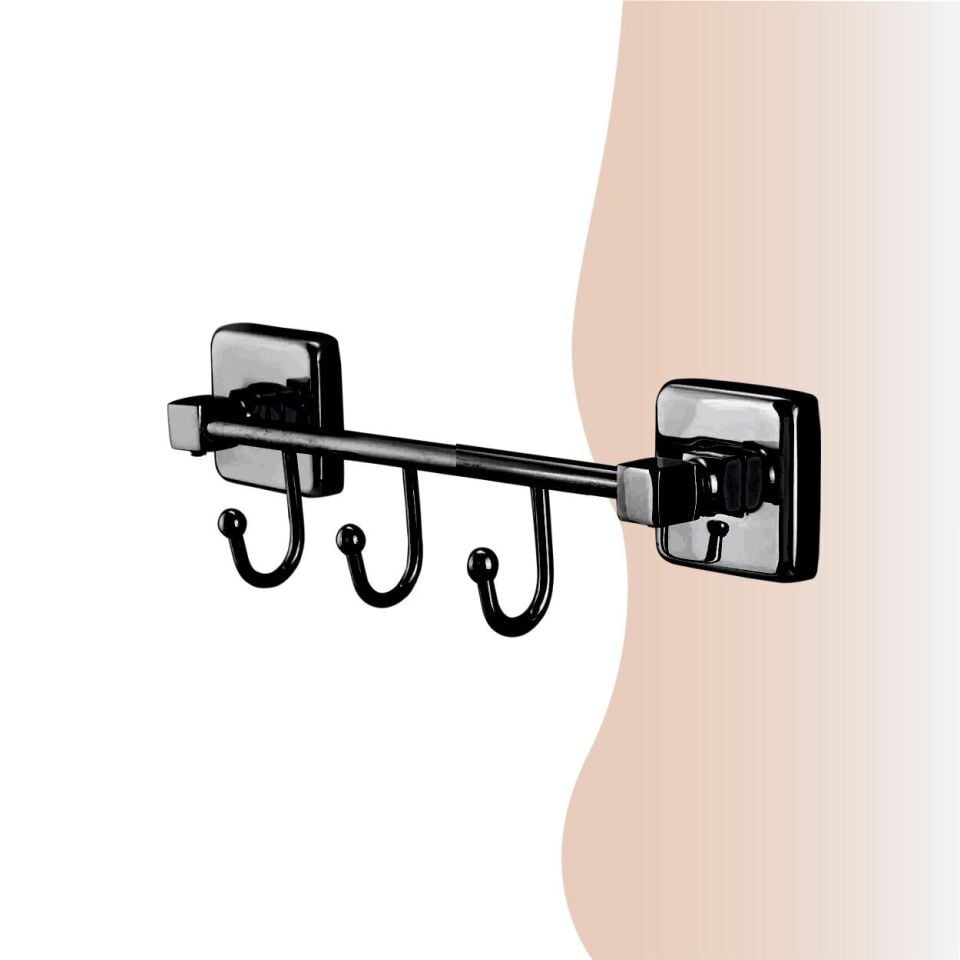 İGK YAPI - Çelik Banyo Kumru Mat Siyah Kancalı Üçlü Askılık (KU10-063.4)