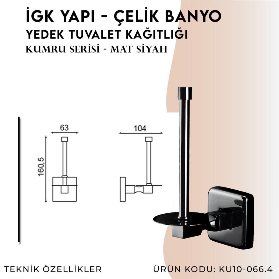 İGK YAPI - Çelik Banyo Kumru Mat Siyah Yedek Tuvalet Kâğıtlığı (KU10-066.4)