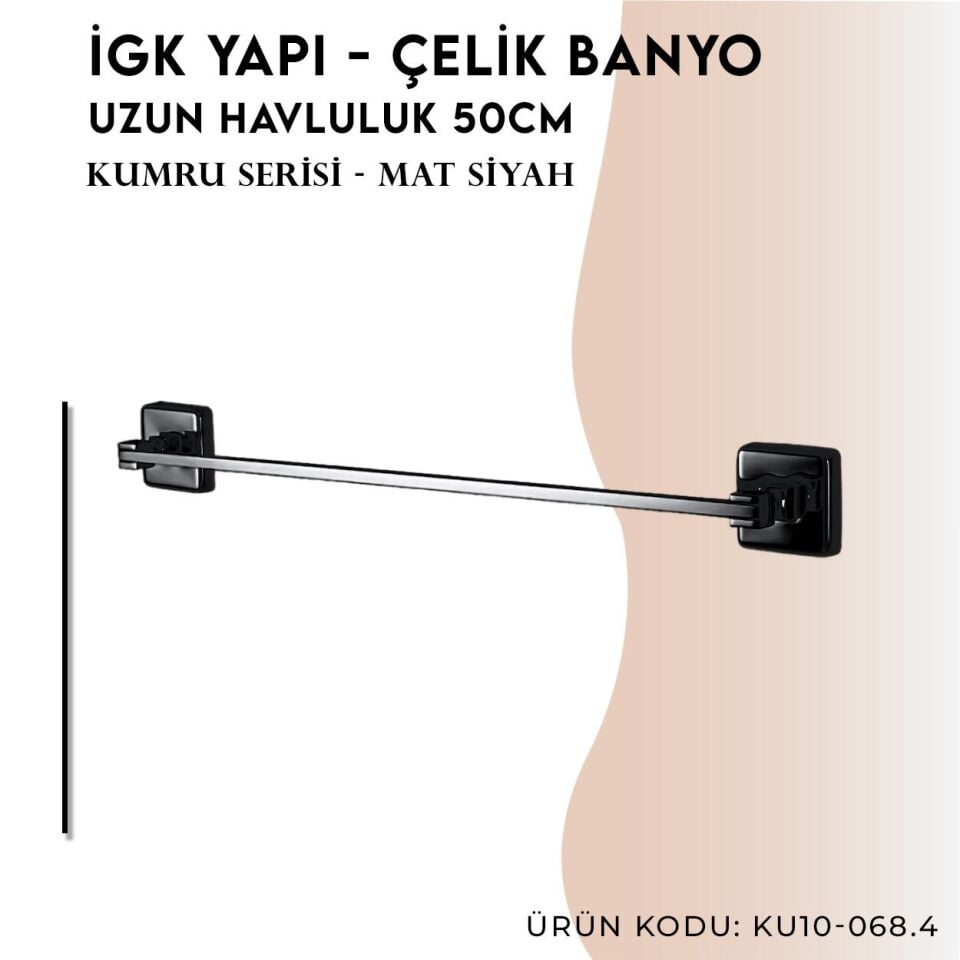 İGK YAPI - Çelik Banyo Kumru Mat Siyah Uzun Havluluk 50cm (KU10-068.4)