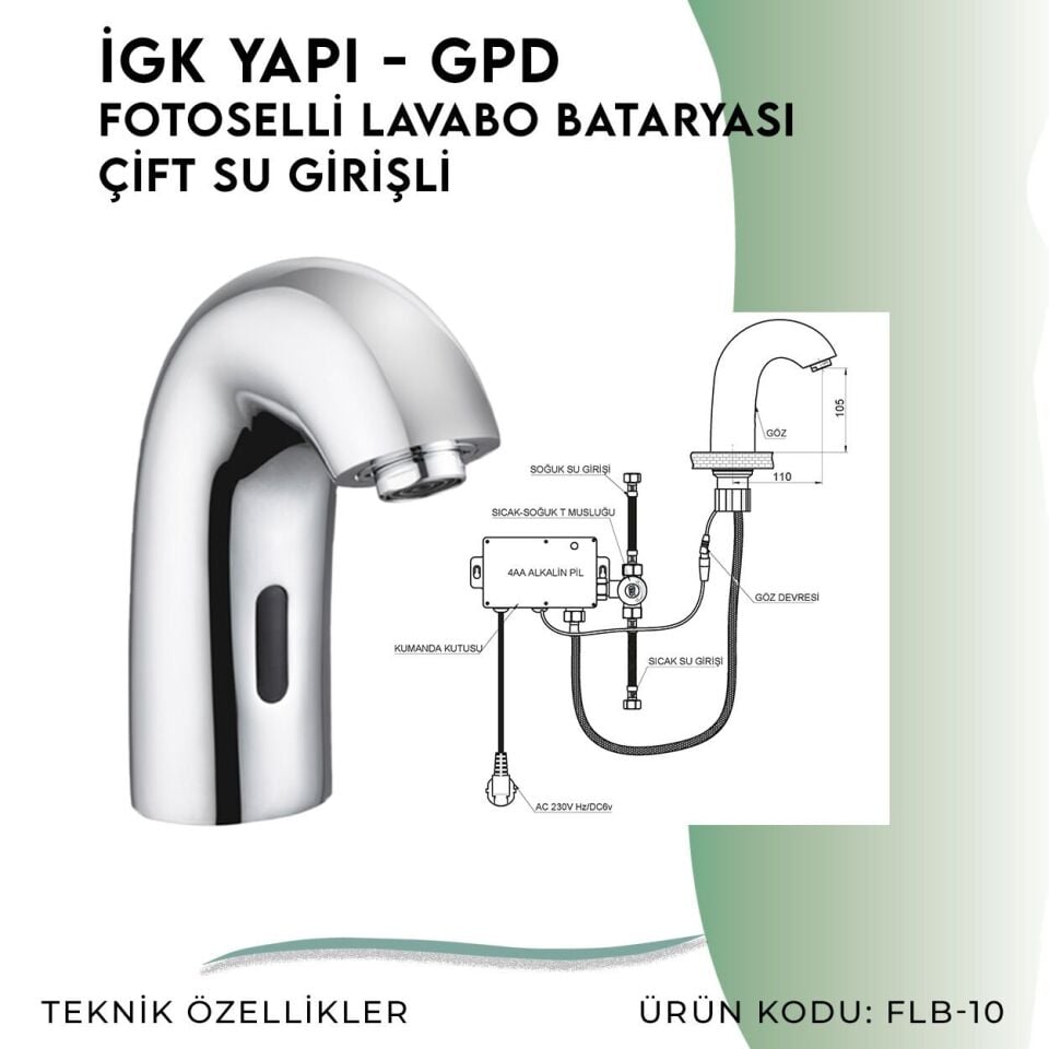 İGK YAPI - GPD Fotoselli Lavabo Bataryası (Çift Su Girişli)  (FLB10)