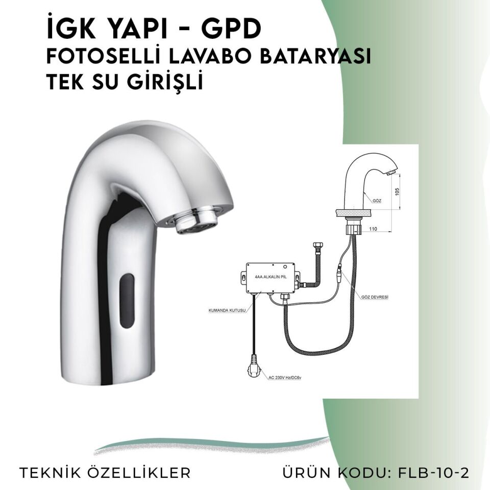 İGK YAPI - GPD Fotoselli Lavabo Bataryası (Tek Su Girişli)  (FLB10-2)