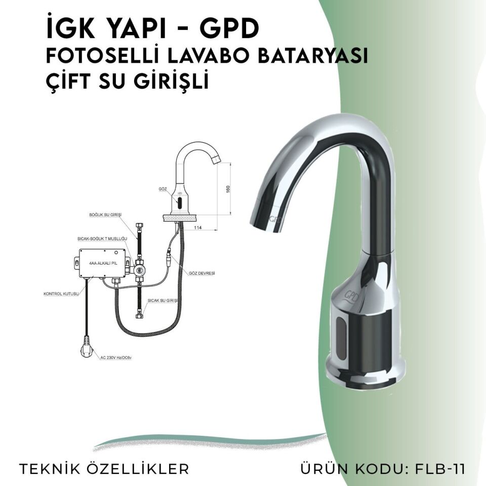 İGK YAPI - GPD Fotoselli Lavabo Bataryası (Çift Su Girişli)  (FLB11)