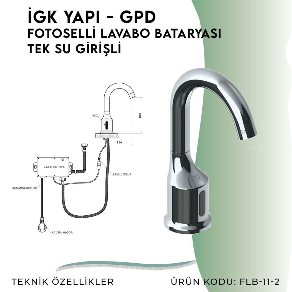İGK YAPI - GPD Fotoselli Lavabo Bataryası (Tek Su Girişli)  (FLB11-2)
