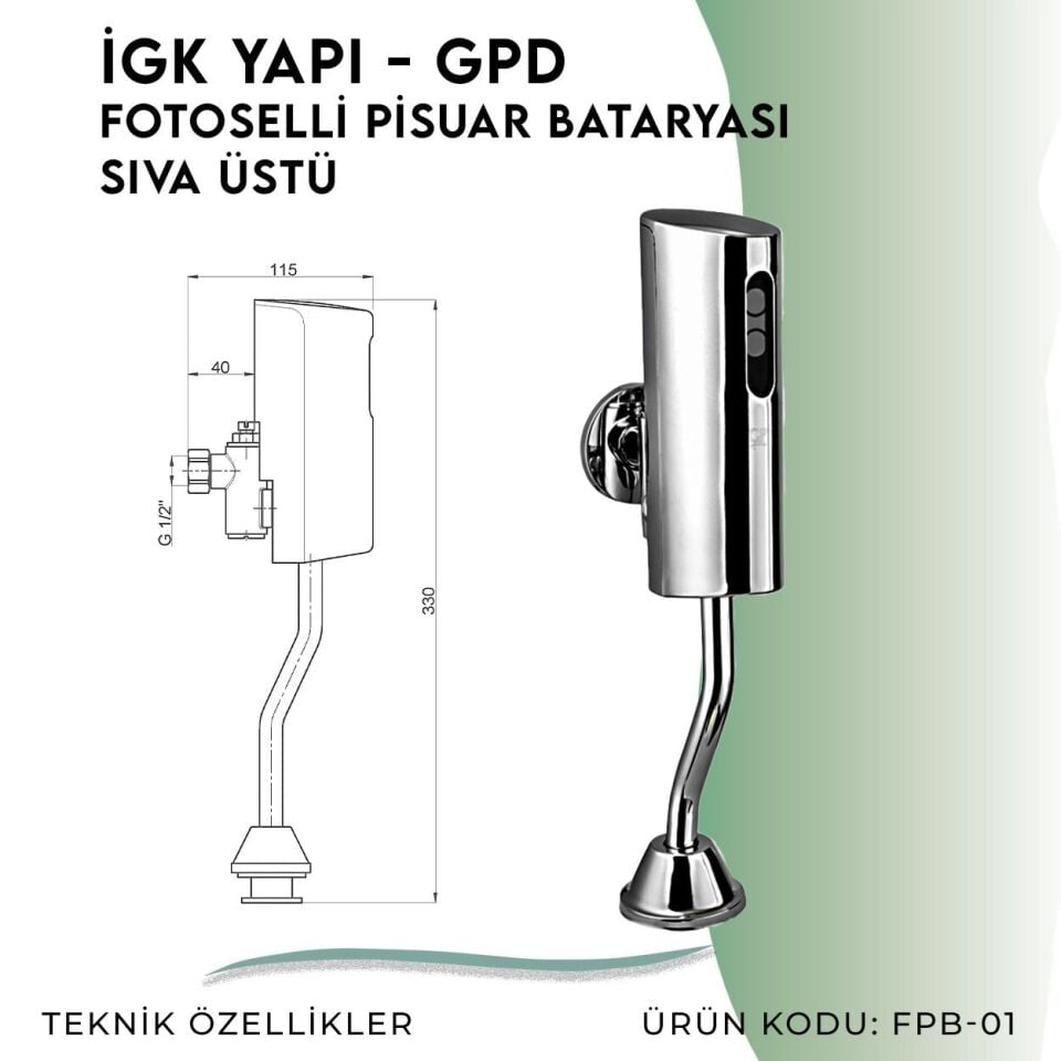İGK YAPI - GPD Fotoselli Pisuvar Bataryası (Sıva Üstü)  (FPB01)