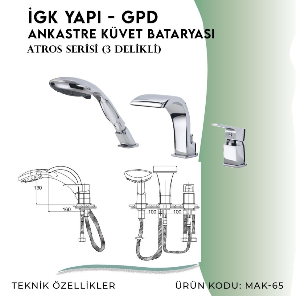 İGK YAPI - GPD Atros Ankastre Küvet Bataryası (3 Delikli)  (MAK65)