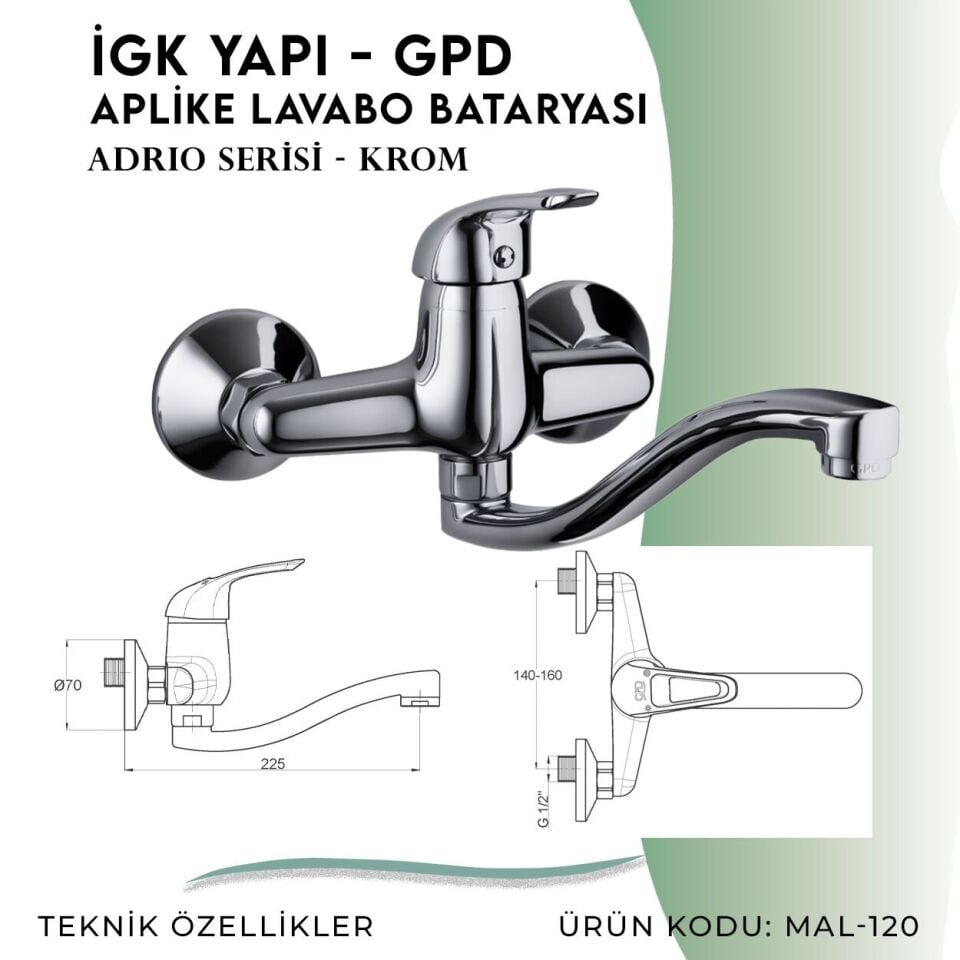İGK YAPI - GPD Adrio Aplike Lavabo Bataryası  (MAL120)