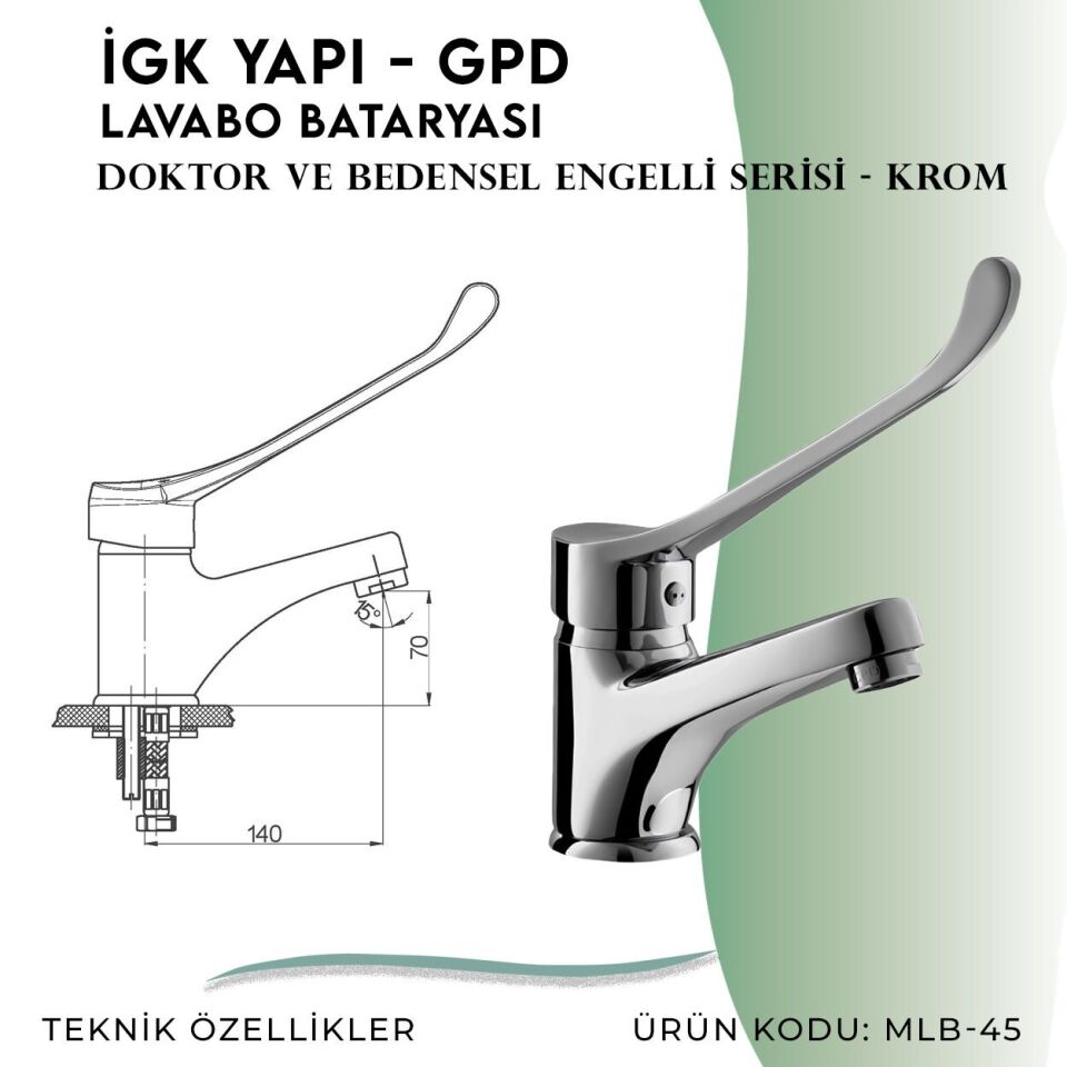 İGK YAPI - GPD Doktor/Bedensel Engelli Lavabo Bataryası  (MLB45)