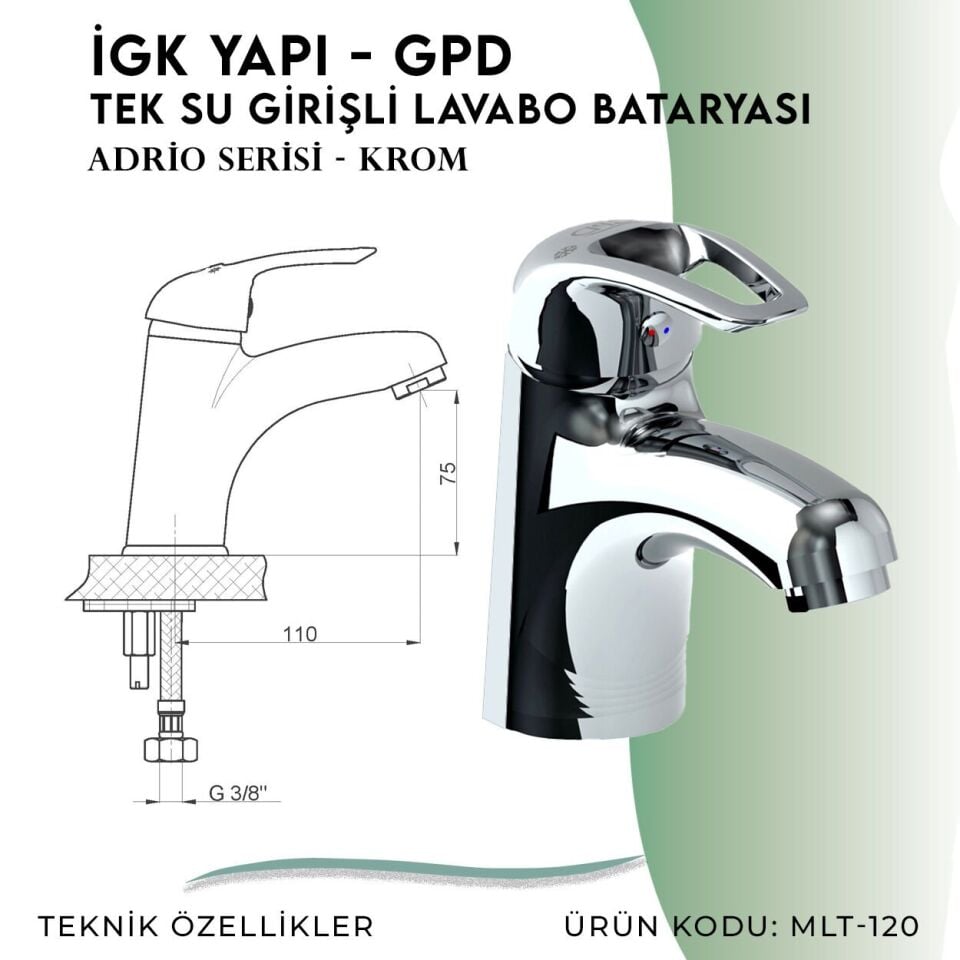 İGK YAPI - GPD Adrio Tek Su Girişli Lavabo Bataryası  (MLT120)