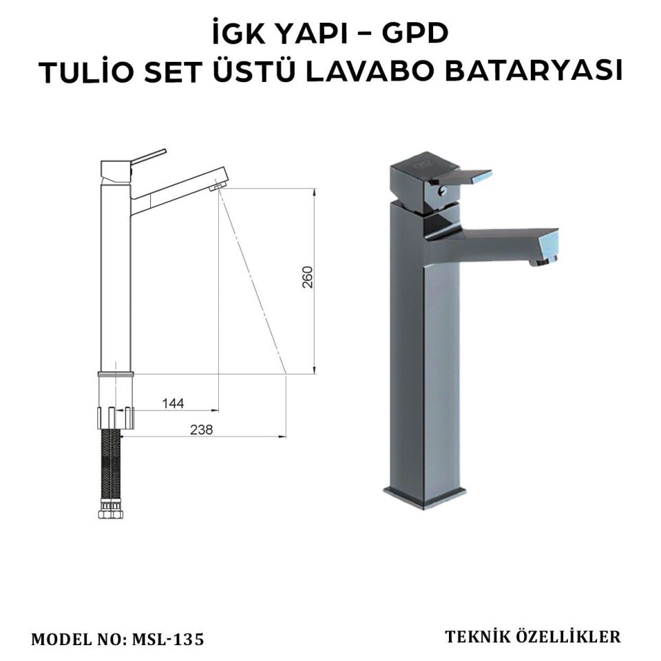 İGK YAPI - GPD Tulio Set Üstü Lavabo Bataryası  (MSL135)