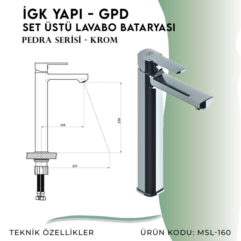 İGK YAPI - GPD Pedra Set Üstü Lavabo Bataryası  (MSL160)