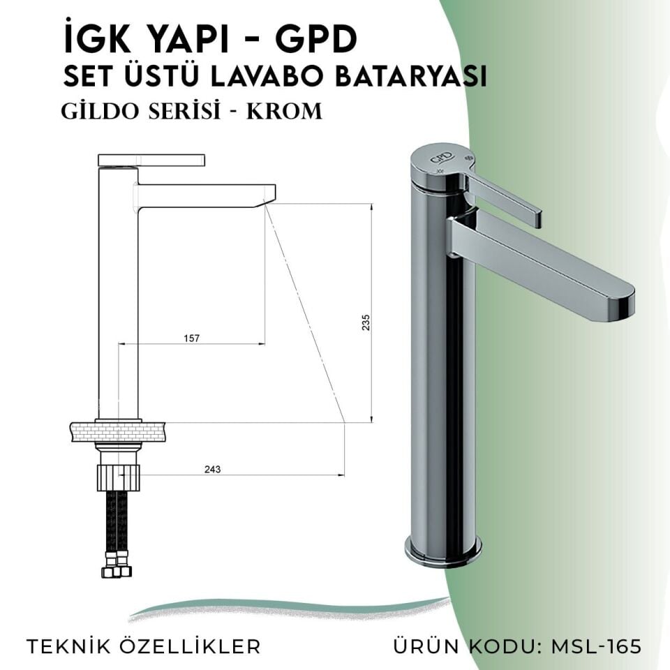 İGK YAPI - GPD Gildo Set Üstü Lavabo Bataryası  (MSL165)
