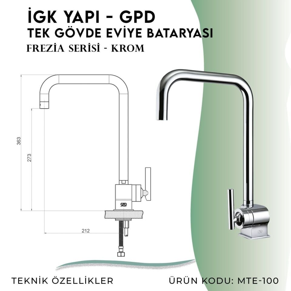 İGK YAPI - GPD Frezia Tek Gövde Eviye Bataryası  (MTE100)