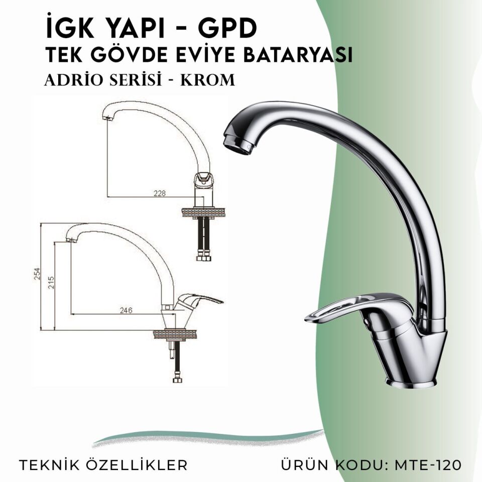 İGK YAPI - GPD Adrio Tek Gövde Eviye Bataryası  (MTE120)