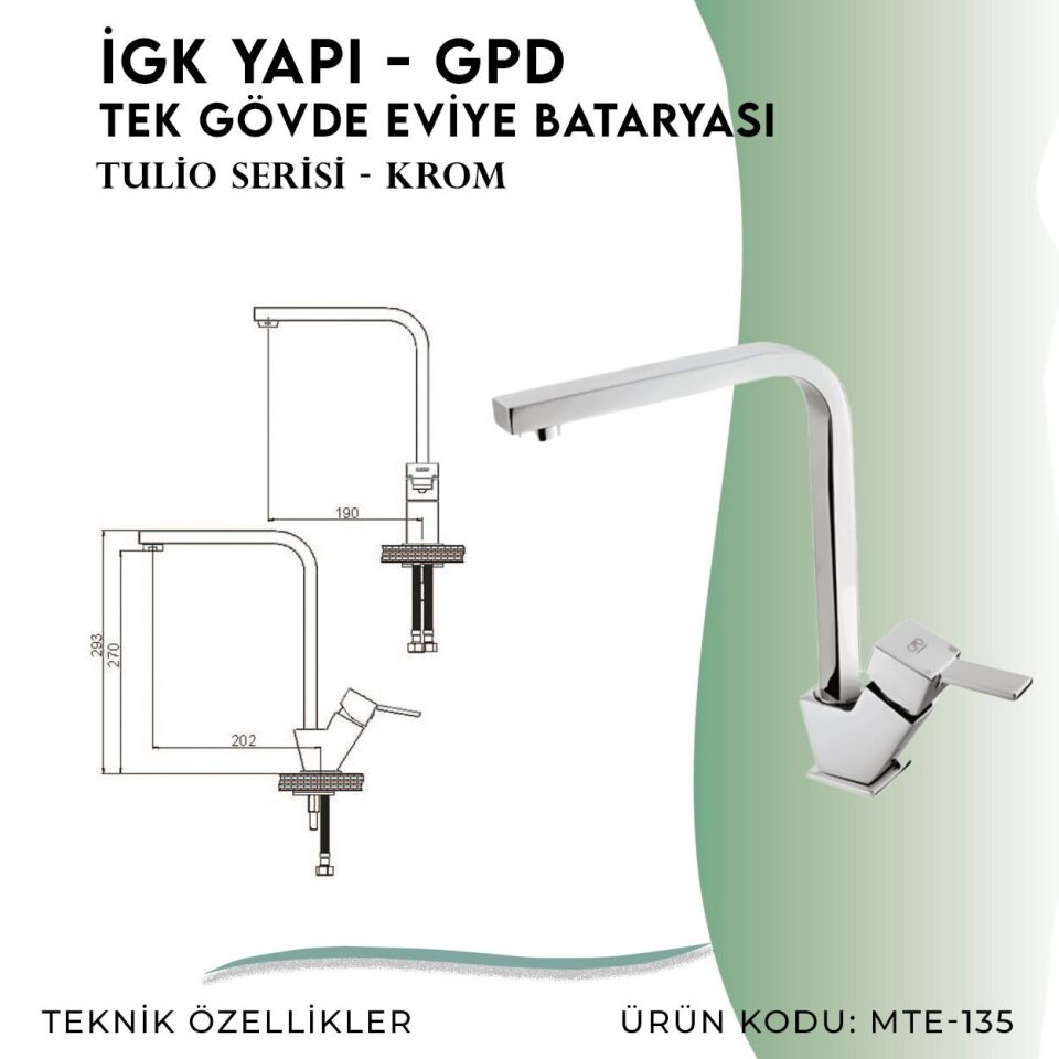 İGK YAPI - GPD Tulio Tek Gövde Eviye Bataryası  (MTE135)
