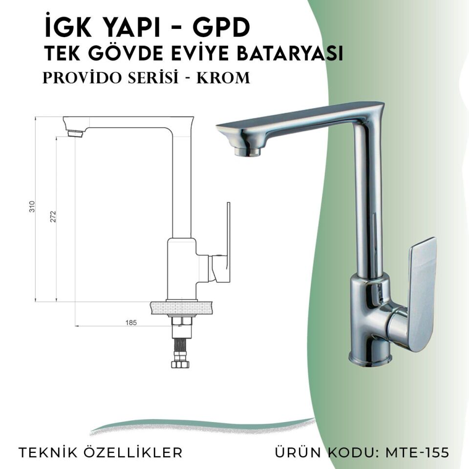 İGK YAPI - GPD Provido Tek Gövde Eviye Bataryası  (MTE155)