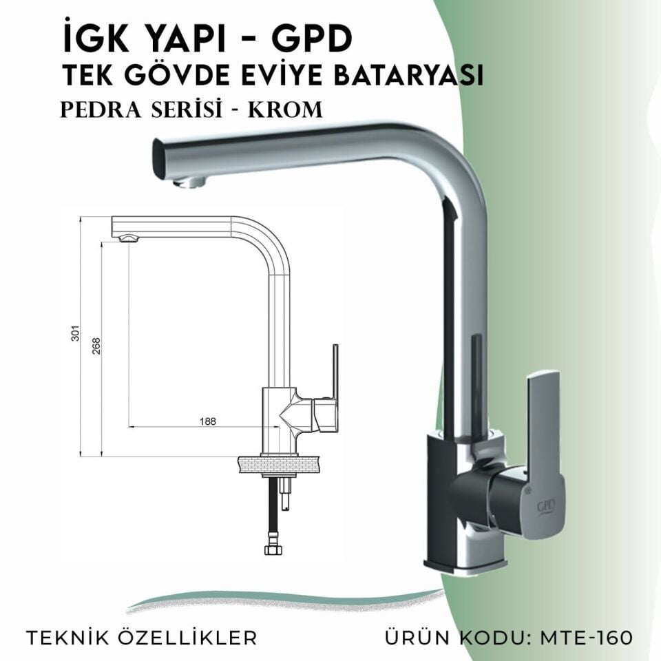 İGK YAPI - GPD Pedra Tek Gövde Eviye Bataryası  (MTE160)