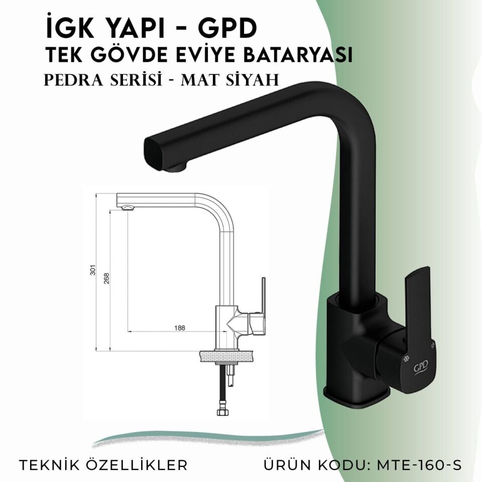 İGK YAPI - GPD S Pedra Tek Gövde Eviye Bataryası  (MTE160-S)
