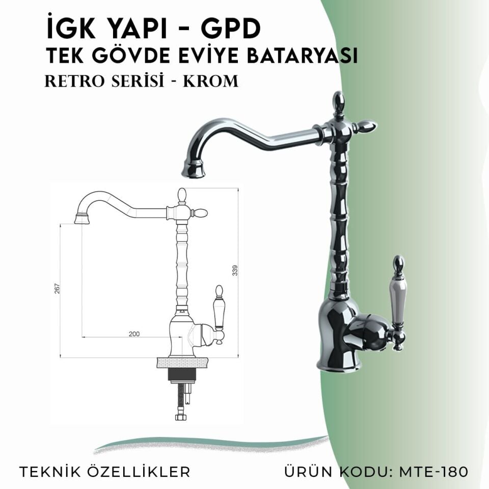 İGK YAPI - GPD GPD Retro Tek Gövde Eviye Bataryası  (MTE180)