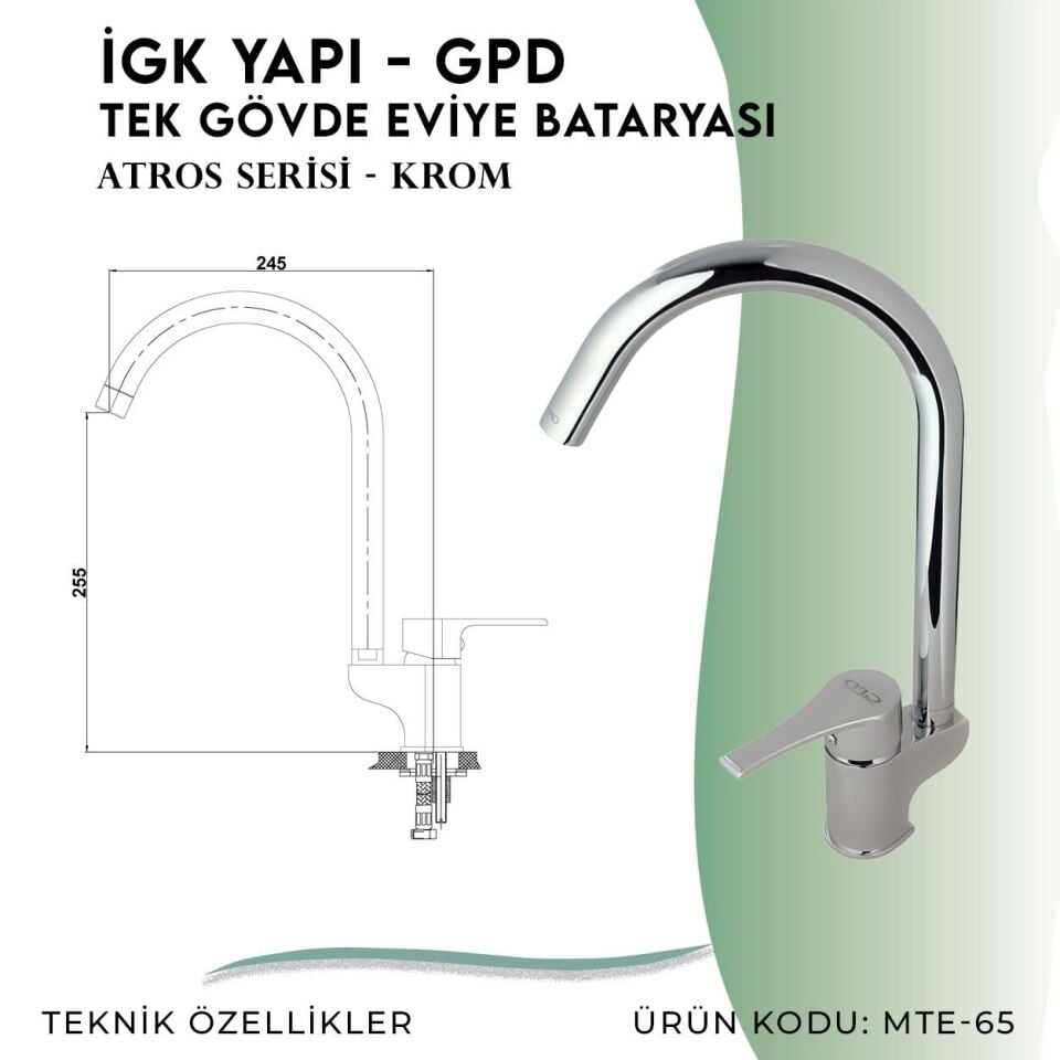 İGK YAPI - GPD Atros Tek Gövde Eviye Bataryası  (MTE65)