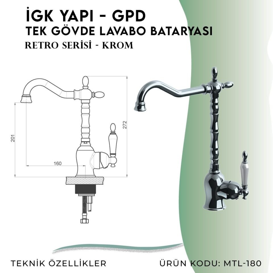 İGK YAPI - GPD GPD Retro Tek Gövde Lavabo Bataryası  (MTL180)