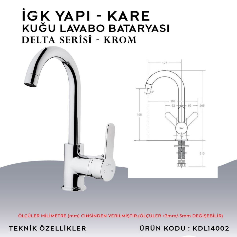 İGK YAPI – KARE KDL14002 Delta Kuğu Lavabo Bataryası