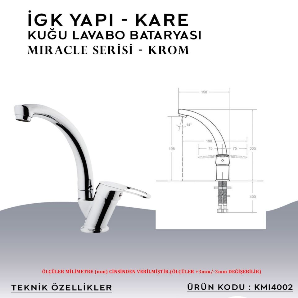 İGK YAPI – KARE KMI4002 Miracle  Kuğu Lavabo Bataryası