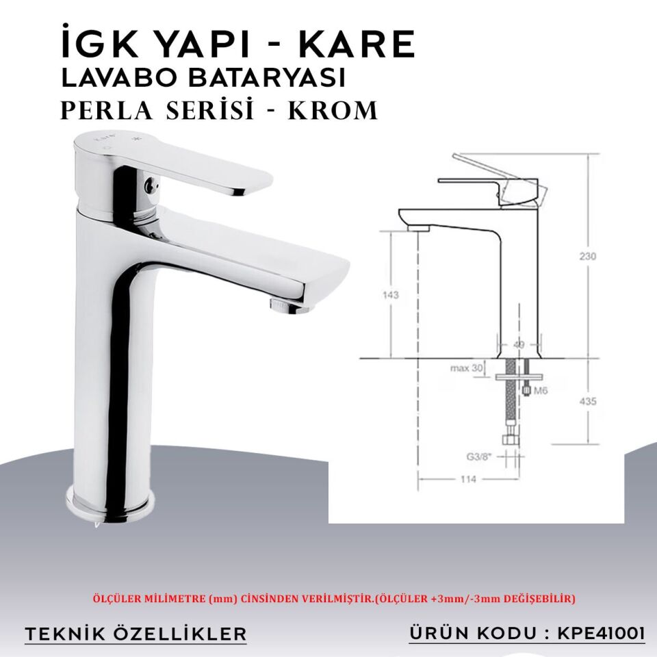 İGK YAPI – KARE KPE41001 Perla Lavabo Bataryası