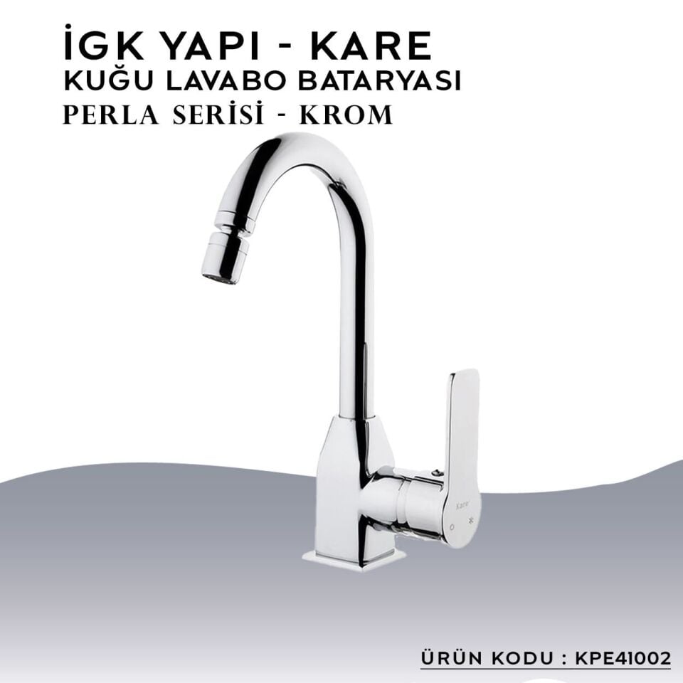 İGK YAPI – KARE KPE41002 Perla Kuğu Lavabo Bataryası
