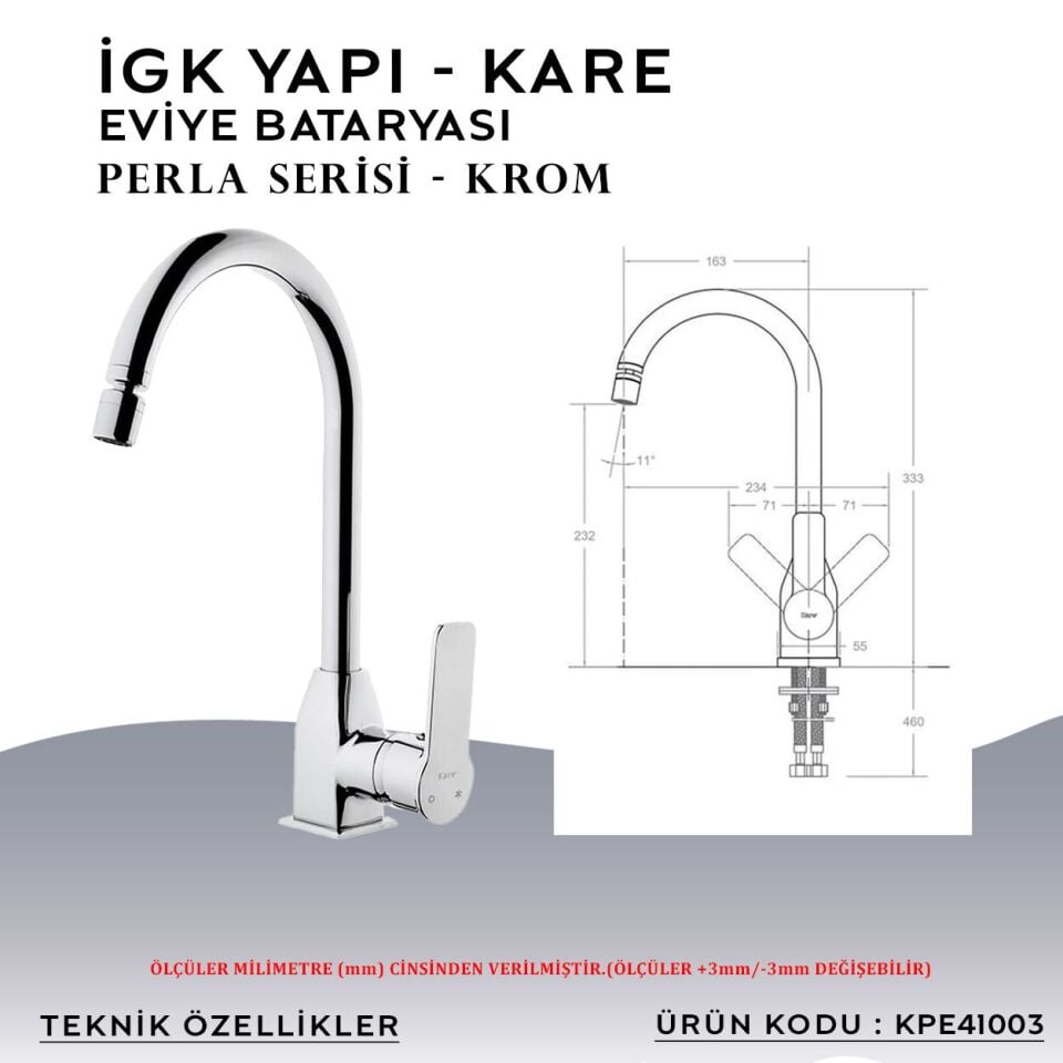 İGK YAPI – KARE KPE41003 Perla Eviye Bataryası