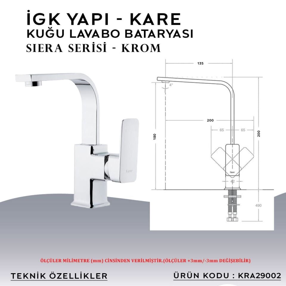 İGK YAPI – KARE KRA29002 Siera Kuğu Lavabo Bataryası