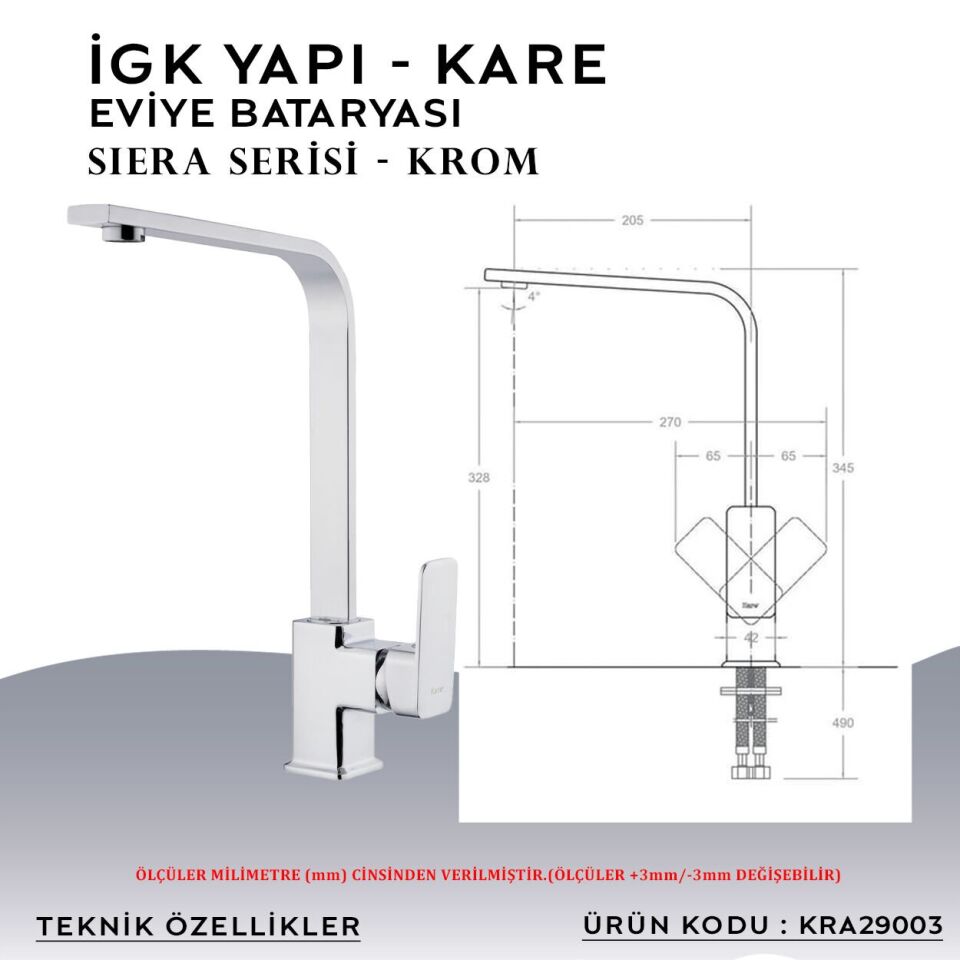 İGK YAPI – KARE KRA29003 Siera Eviye Bataryası