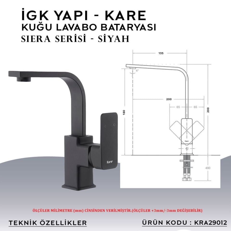İGK YAPI – KARE KRA29012 Siera Kuğu Lavabo Bataryası