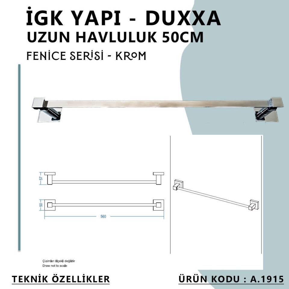 İGK YAPI - Duxxa Fenice Uzun Havluluk (50 cm) Krom (A.1915)