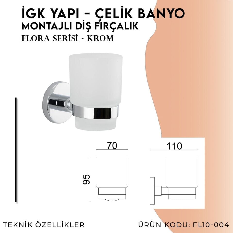 İGK YAPI - Çelik Banyo Flora Montajlı Diş Fırçalık (FL10-004)