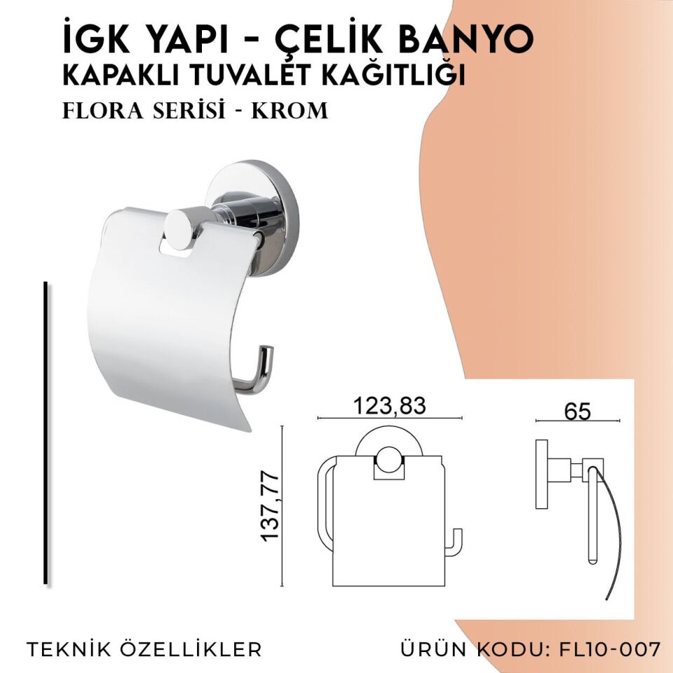 İGK YAPI - Çelik Banyo Flora Geniş Kapaklı Tuvalet Kâğıtlığı (FL10-007)