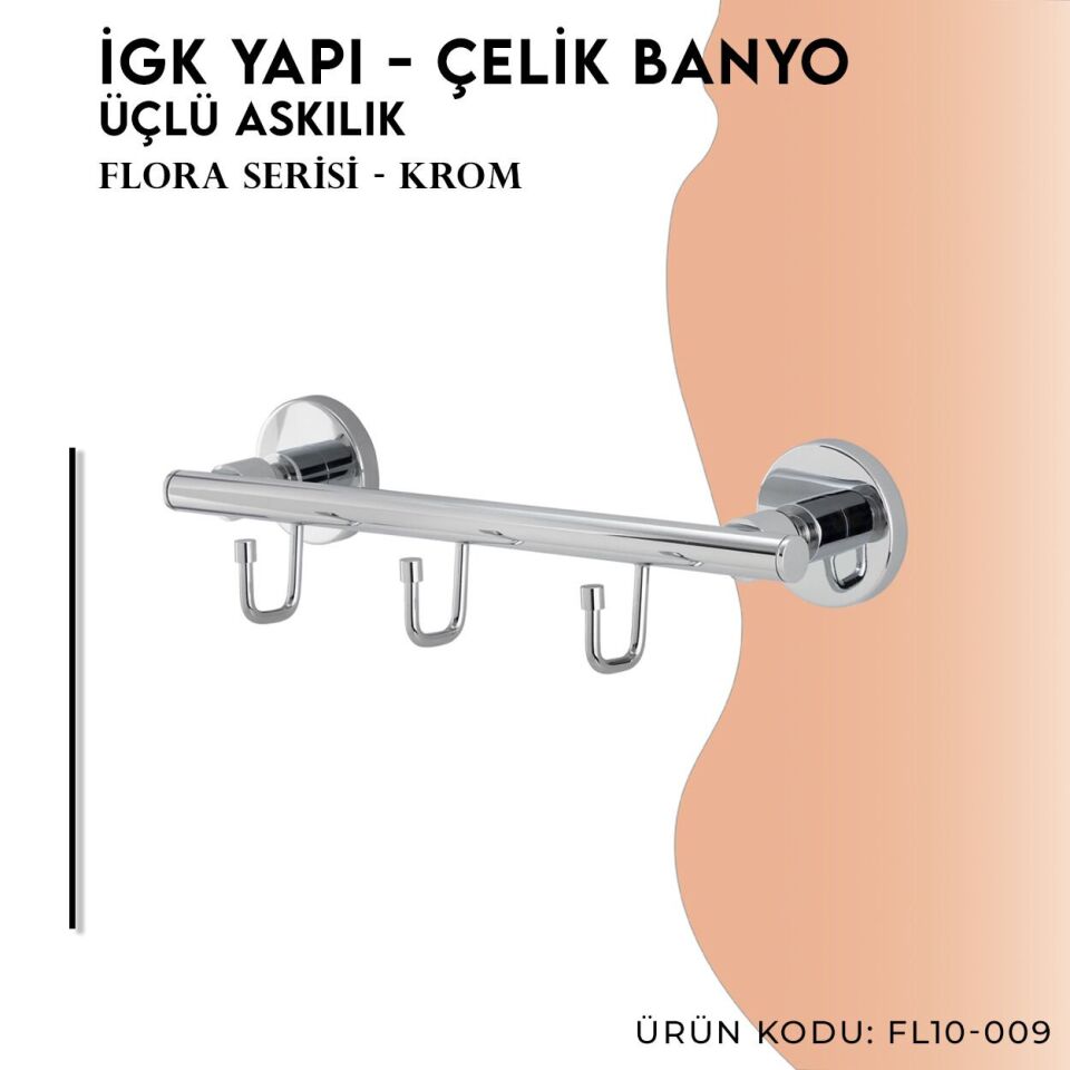 İGK YAPI - Çelik Banyo Flora Üçlü Askılık (FL10-009)
