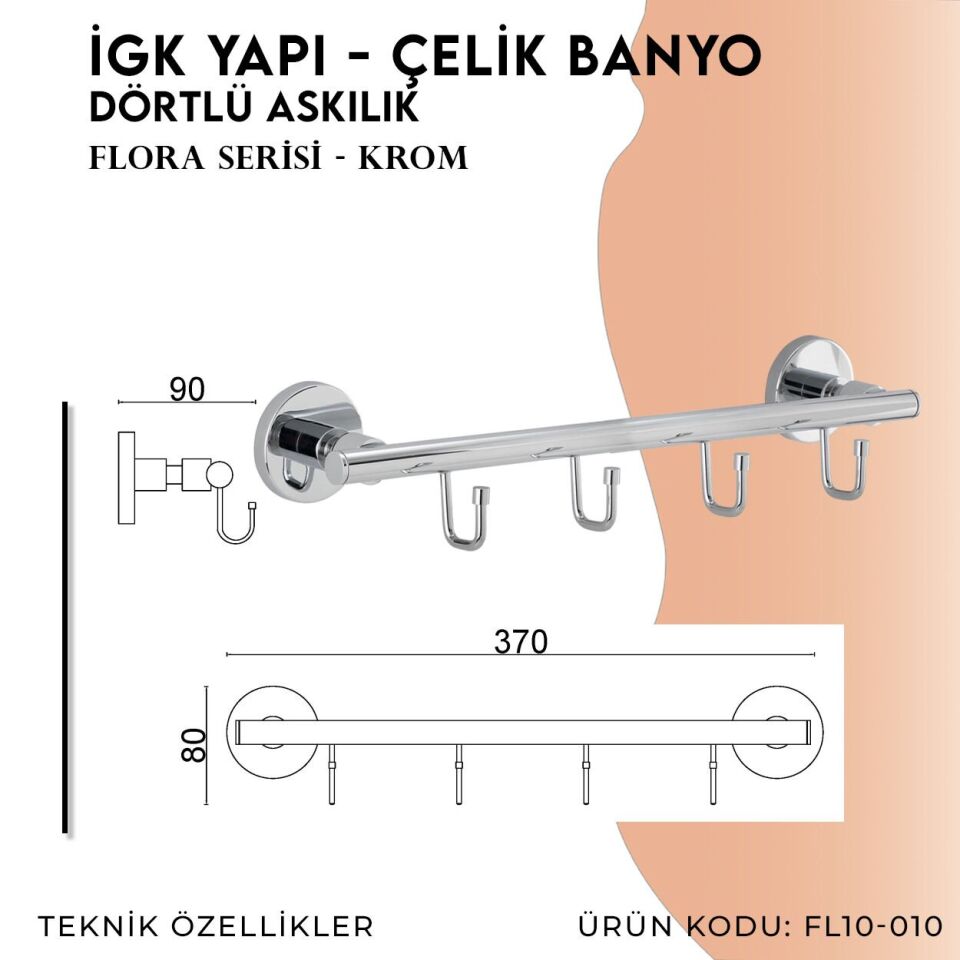 İGK YAPI - Çelik Banyo Flora Dörtlü Askılık (FL10-010)