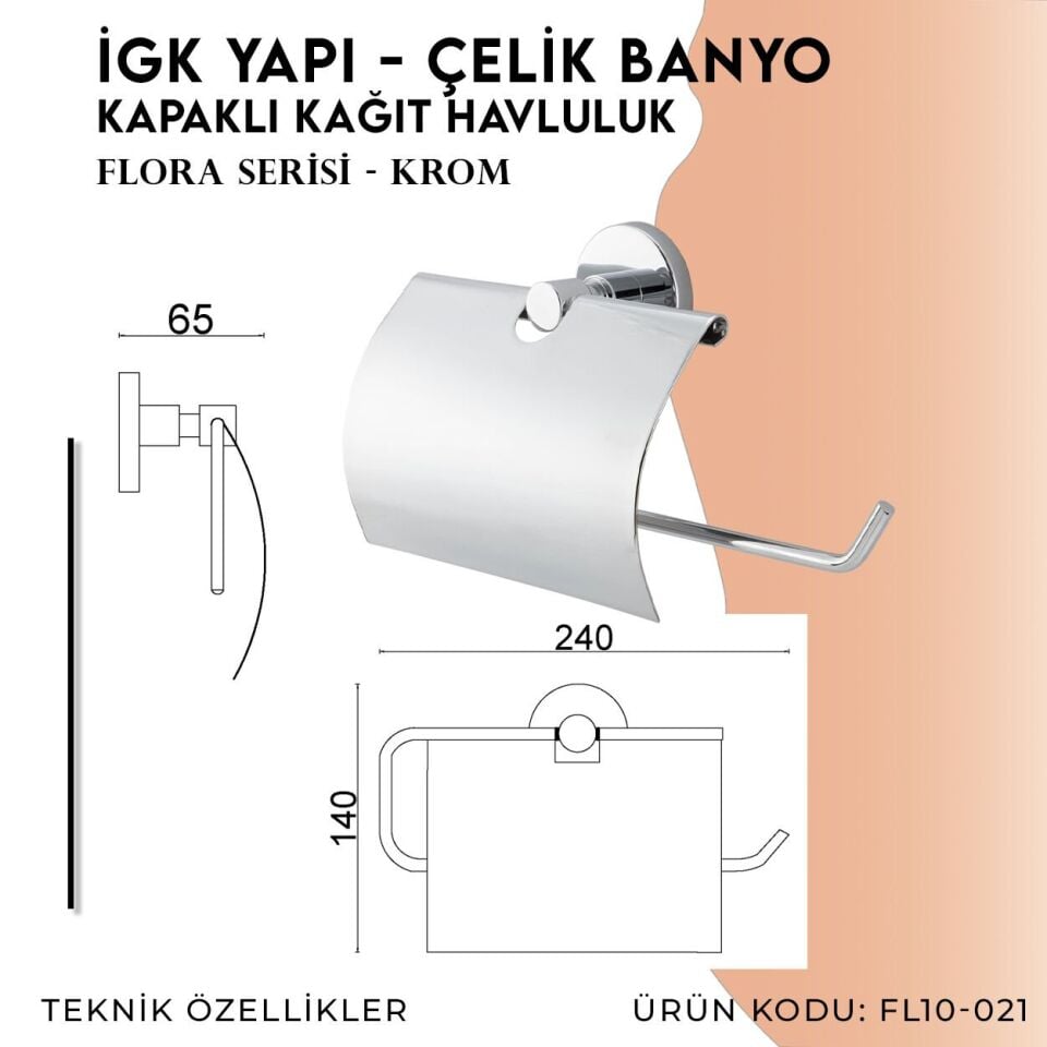 İGK YAPI - Çelik Banyo Flora Geniş Kapaklı Kâğıt Havluluk (FL10-021)