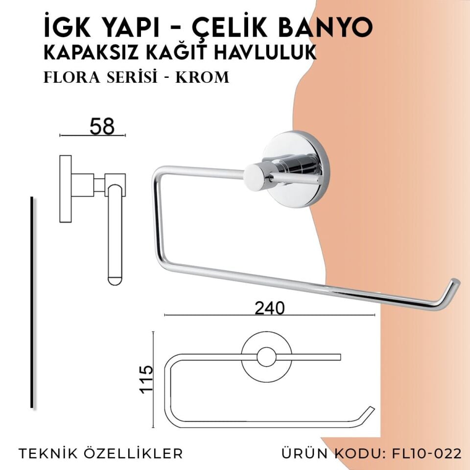 İGK YAPI - Çelik Banyo Flora Açık Kâğıt Havluluk (FL10-022)