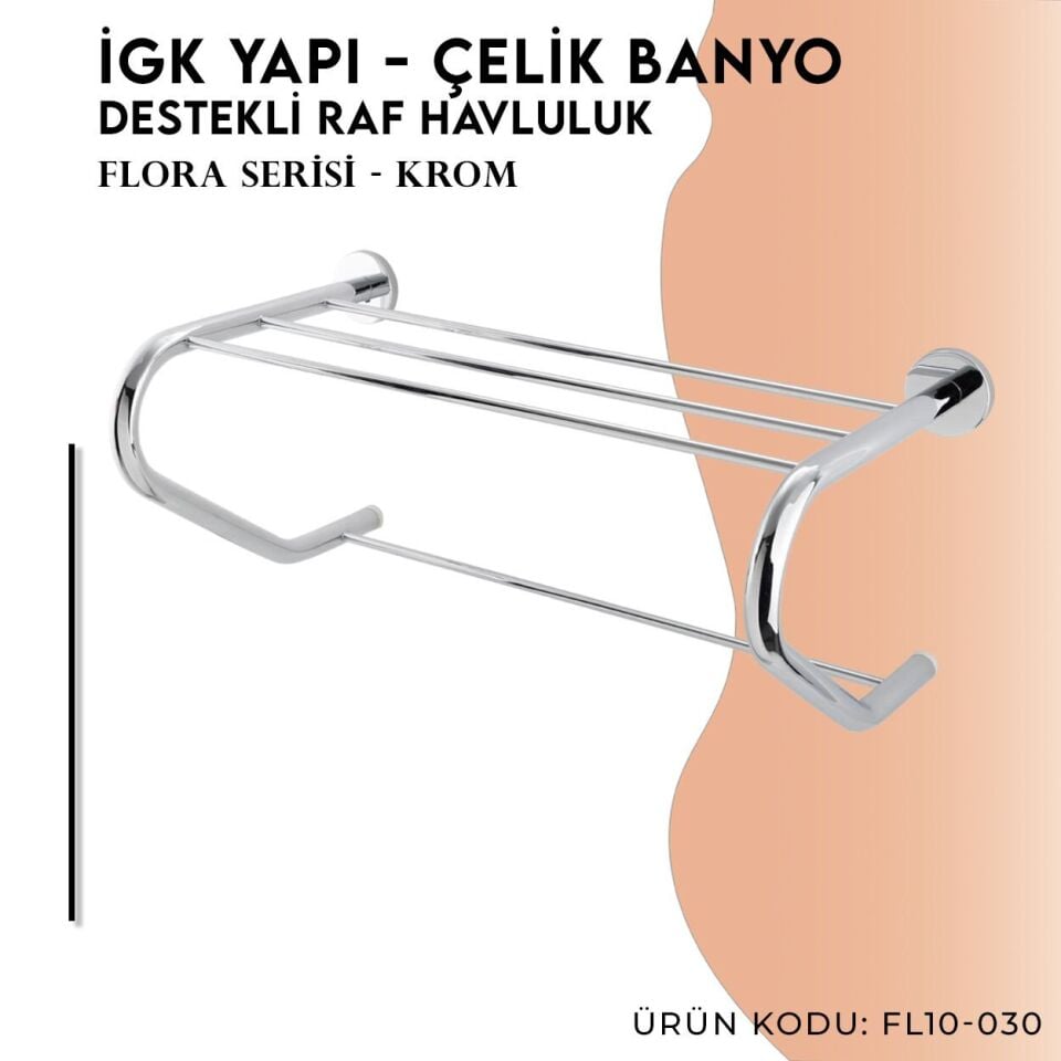 İGK YAPI - Çelik Banyo Flora Destekli Raf Havluluk 50cm (FL10-030)