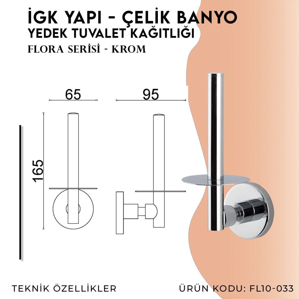 İGK YAPI - Çelik Banyo Flora Yedek Tuvalet Kâğıtlığı (FL10-033)
