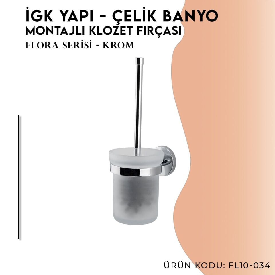 İGK YAPI - Çelik Banyo Flora Montajlı Klozet Fırçası (FL10-034)
