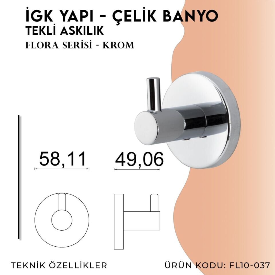 İGK YAPI - Çelik Banyo Flora Tekli Askılık (FL10-037)