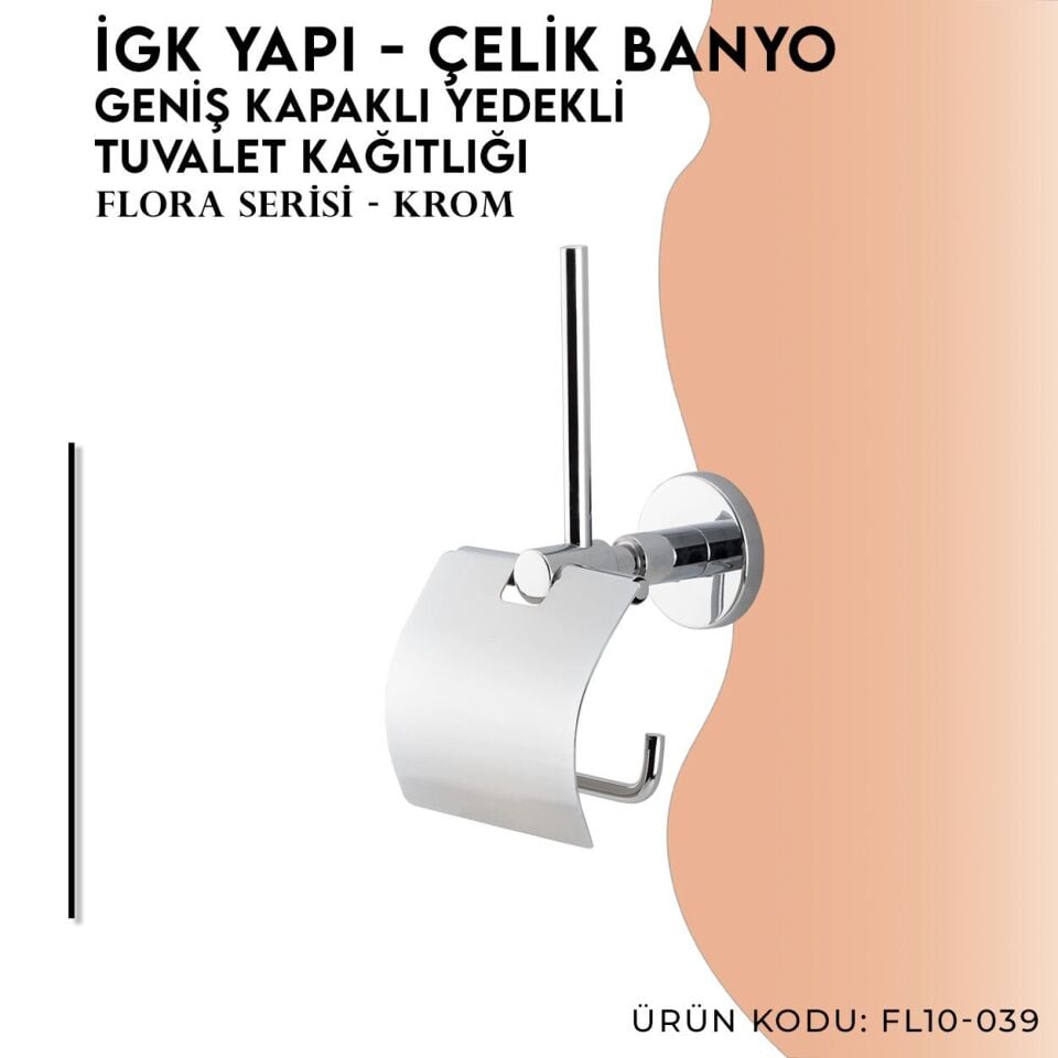 İGK YAPI - Çelik Banyo Flora Yedekli Geniş Kapaklı Tuvalet Kâğıtlığı (FL10-039)