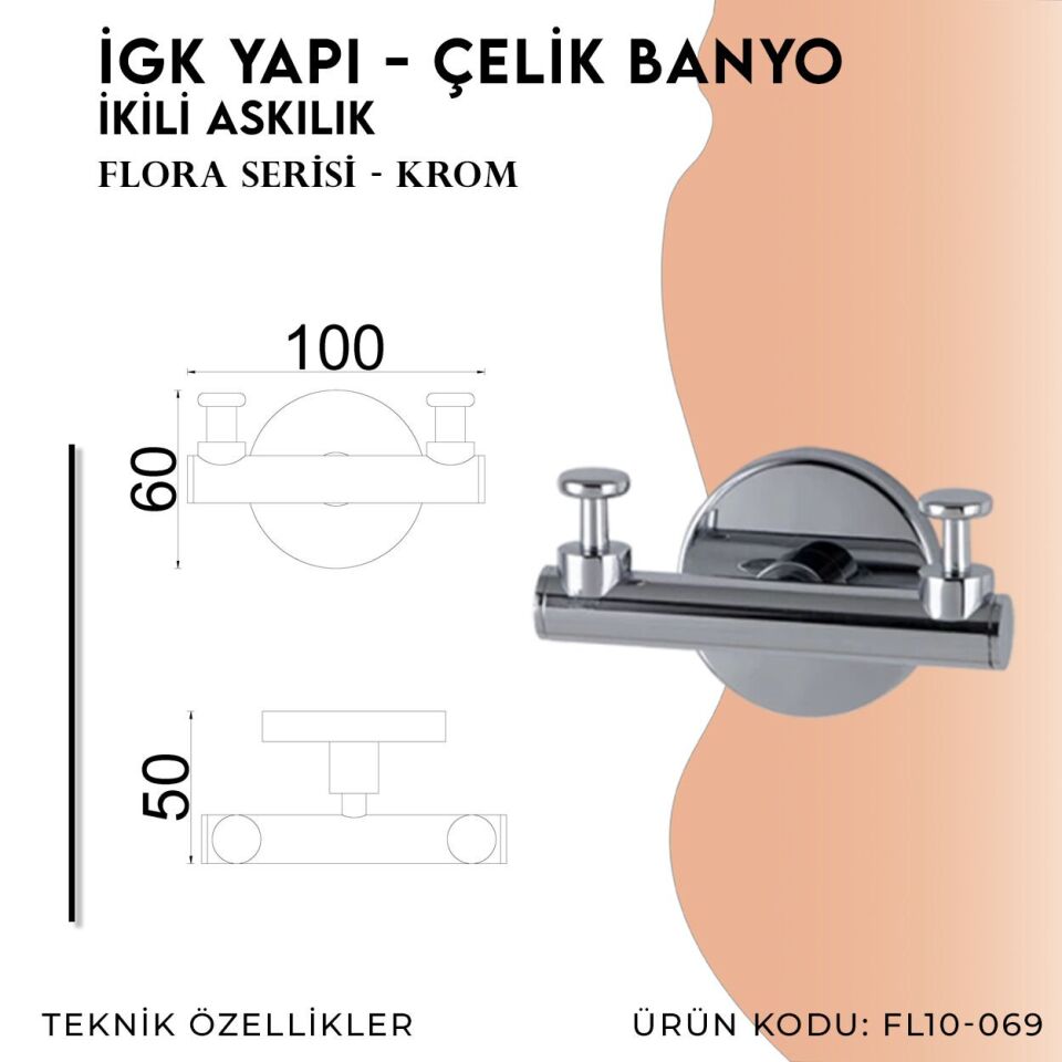 İGK YAPI - Çelik Banyo Flora İkili Askılık (FL10-069)