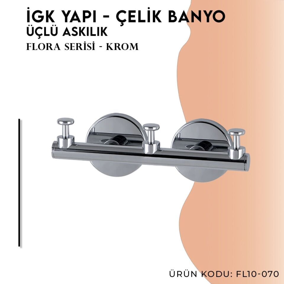 İGK YAPI - Çelik Banyo Flora Üçlü Askılık (FL10-070)